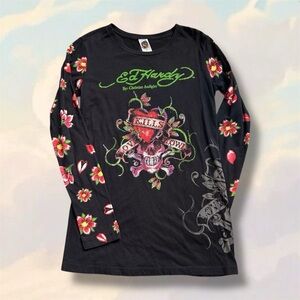 Y2K Ed Hardy black floral graphic  longsleeve